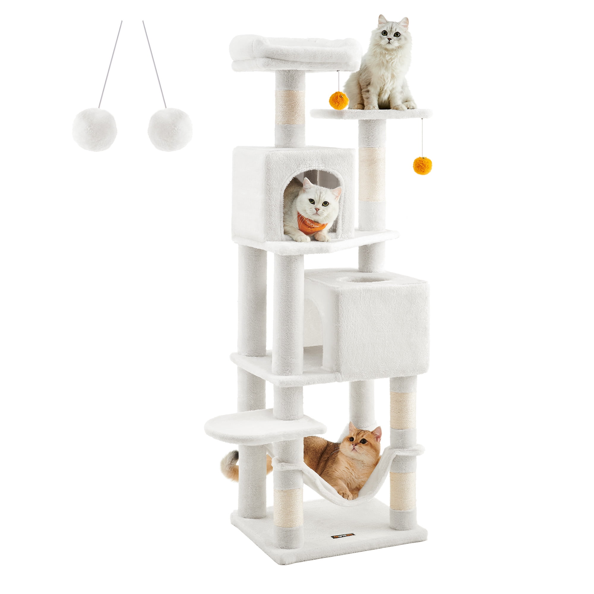 Feandrea 61" White Plush Multi-Level Cat Tree with Sisal Posts