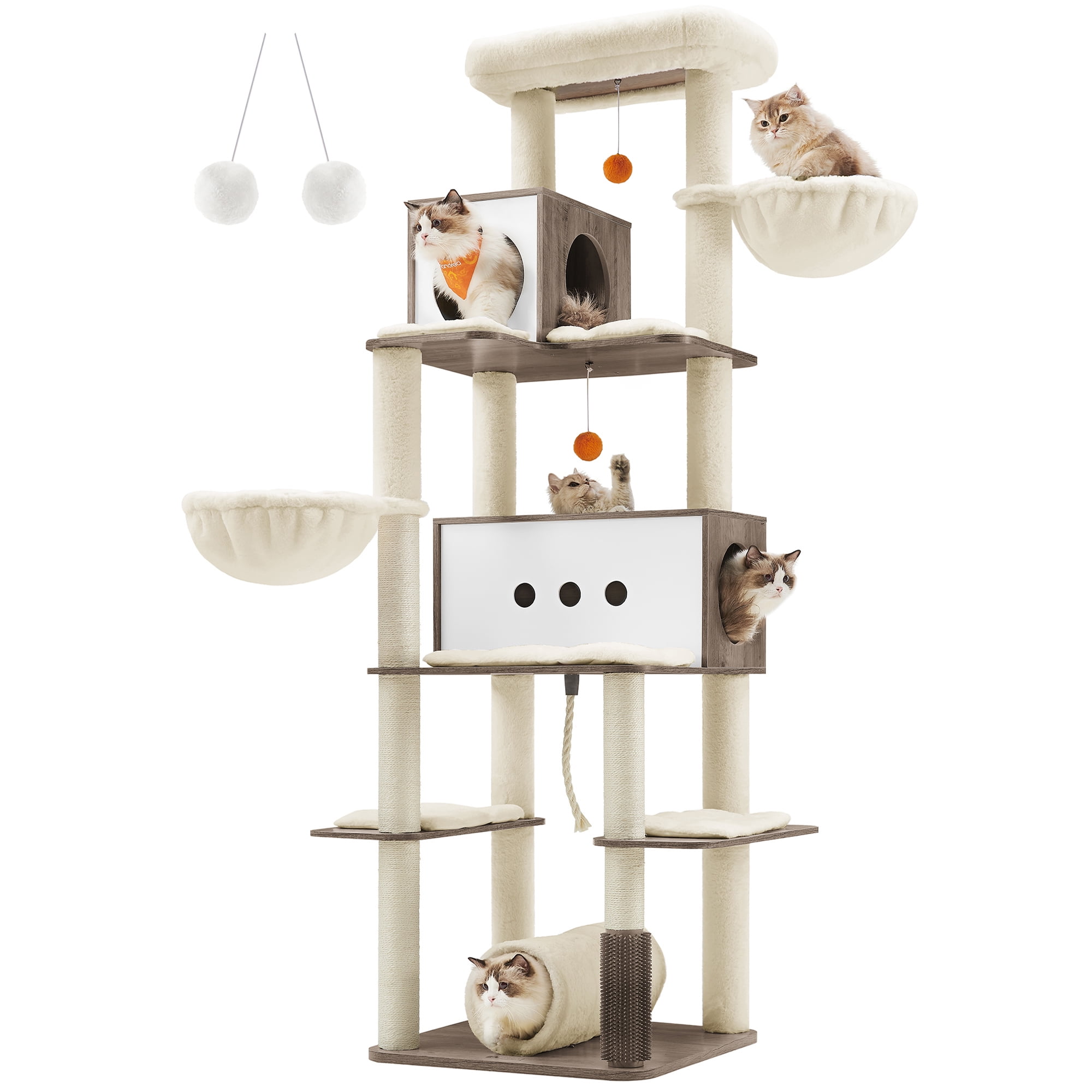 Heather Greige Multi-Level Cat Tower with Sisal Posts