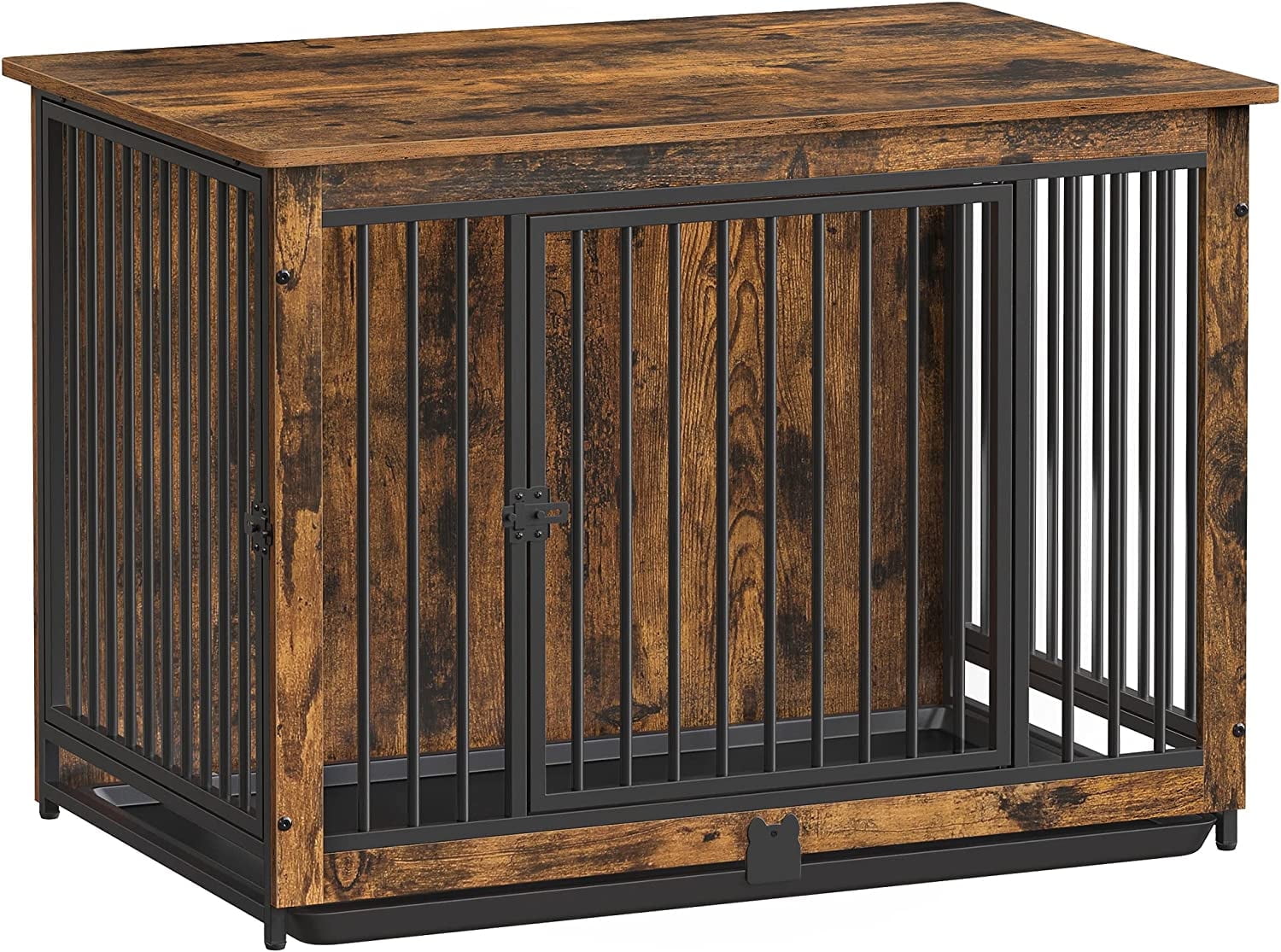 Rustic Brown Medium Dog Crate Table with Steel Frame
