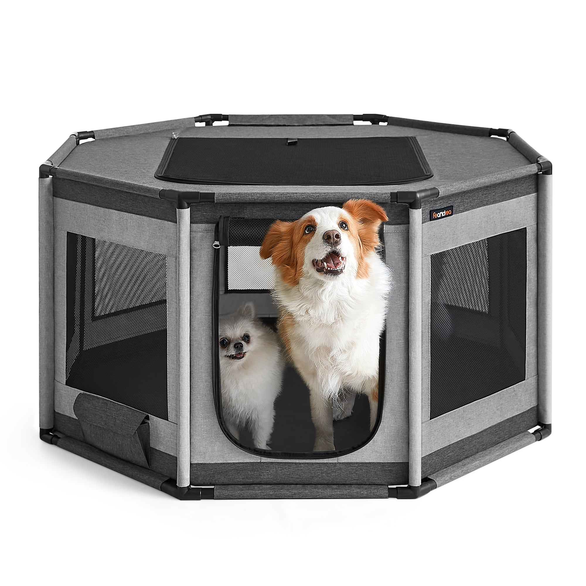 Large Dove Gray and Slate Gray Octagon Dog Playpen with Mesh Windows