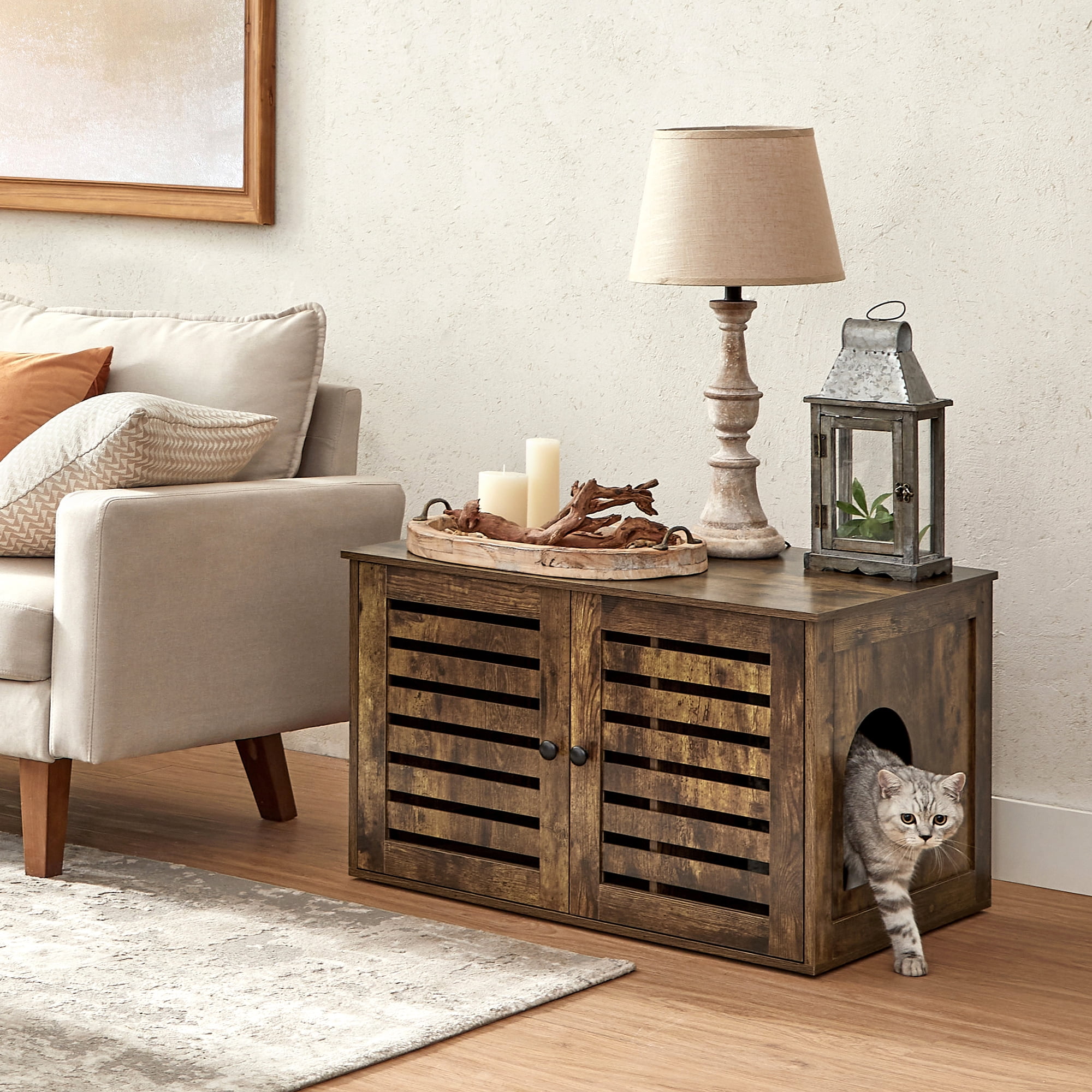 FEANDREA Hidden Cat Litter Box Enclosure, Wooden Furniture