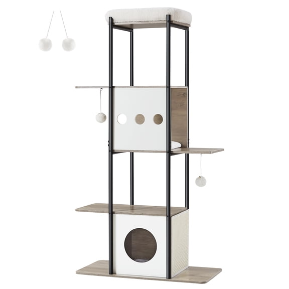 FEANDREA Multi-Level 4-Level 60.24" Cat Tree with Scratching Mat, Gray