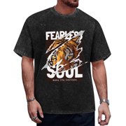 FEARLESS SOUL Vintage Distressed Tiger Tee Men's Motivational Graphic Shirt Edgy Casual Wear