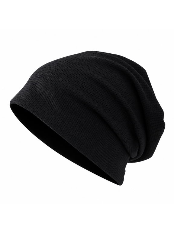 Slouchy Beanie for Men and Women, Fleece-Lined Textured Knit Winter Hat