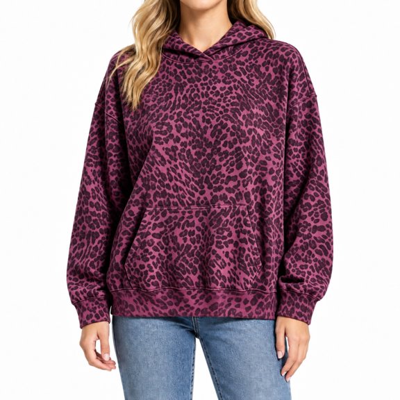 FEASNJEN Women's Leopard Print Pullover Hoodie, Long Sleeve Casual Sweatshirt with Pocket