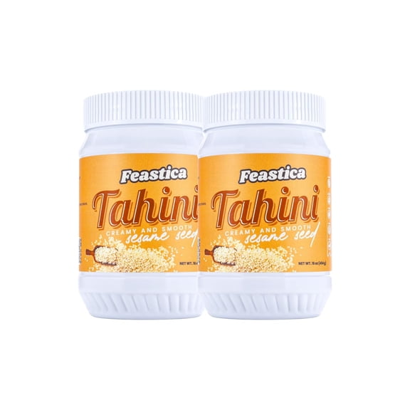 FEASTICA Natural Tahini Paste 32oz Smooth & Creamy Sesame Spread, Vegan, Gluten-Free, Jar (pack of 2)