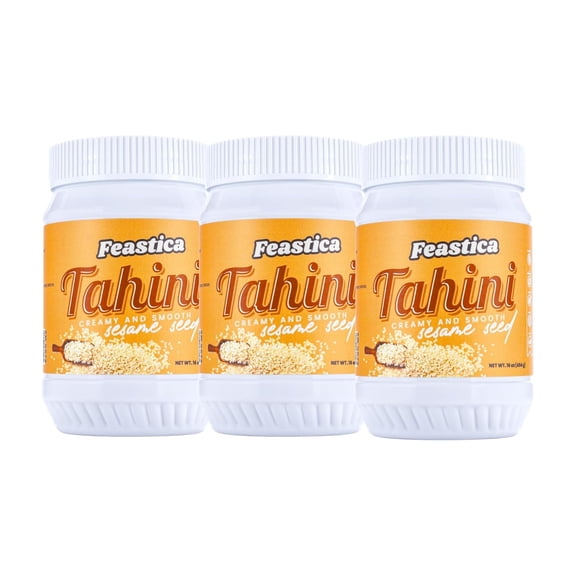 FEASTICA Natural Tahini Paste 32oz 100% Roasted Sesame, Vegan, Gluten-Free (Pack of 3)