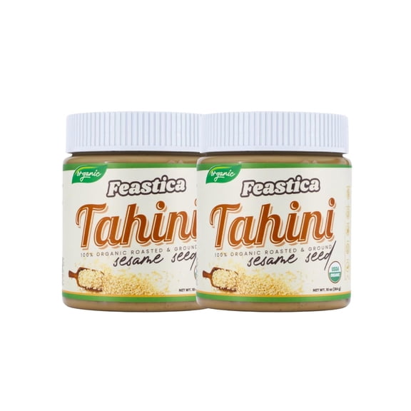FEASTICA Organic Tahini 10oz 100% Natural Sesame Paste, Vegan, Gluten-Free (Pack of 2)