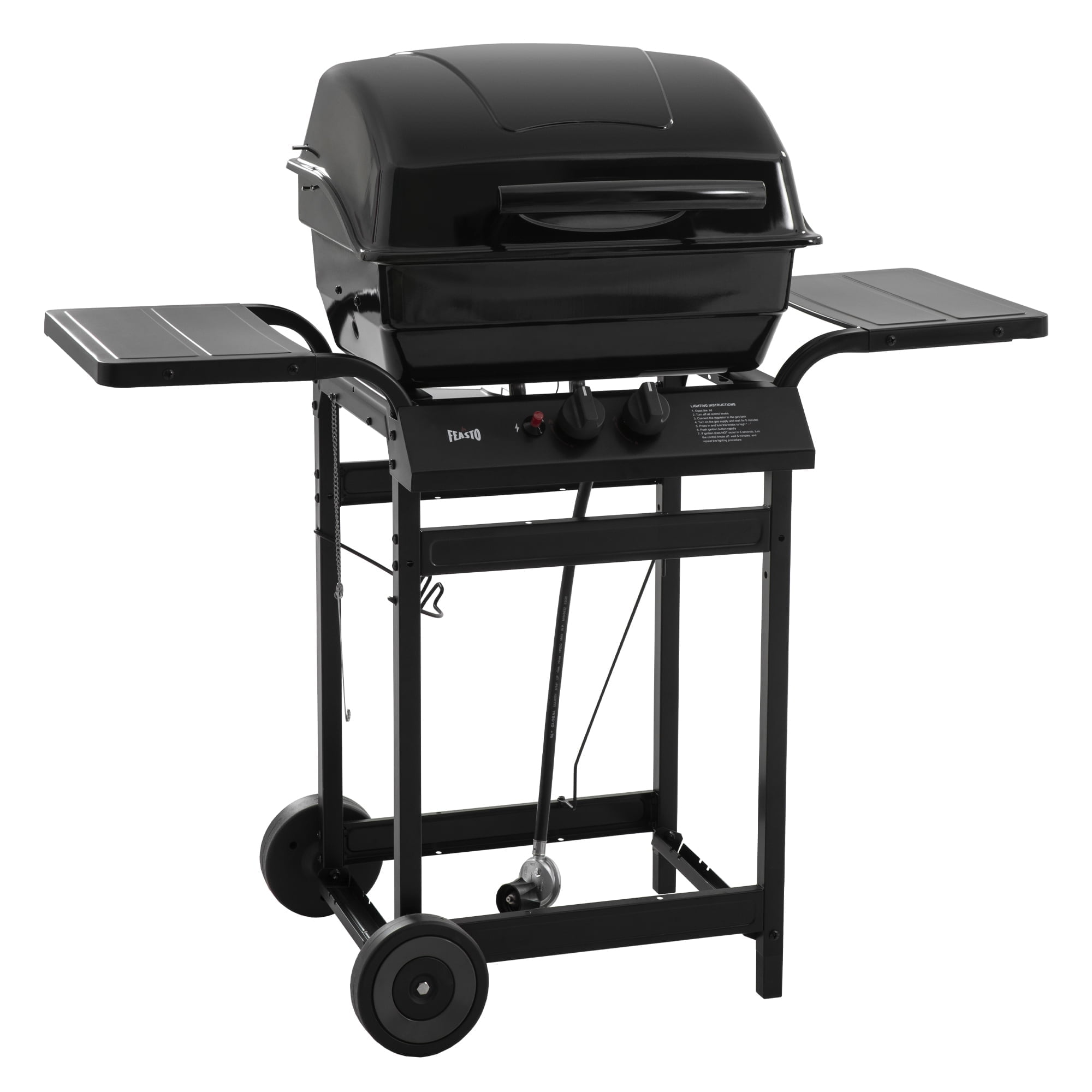 FEASTO 2-Burner Propane Grill - 26,500 BTU Compact BBQ with Side Shelves, Ideal for Balcony, Small Patio & Tailgating