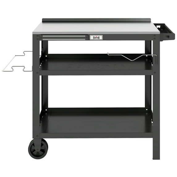FEASTO 31.5"x18" Outdoor Grill Cart with Stainless Steel Tabletop, Movable Grill Table with Seasoning Rack