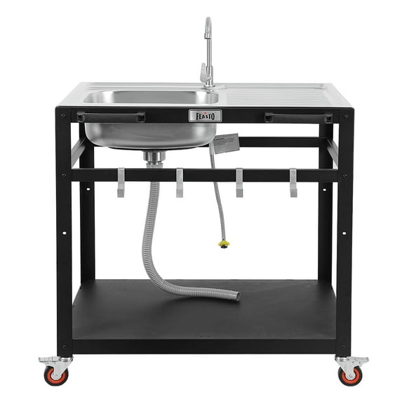 FEASTO 35In Modular Movable Outdoor Kitchen Prep Table with Stainless Steel Sink, Net Weight 40Lbs
