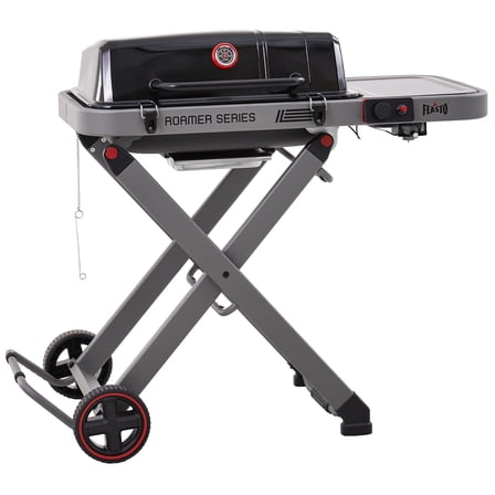 Feasto Roamer Series Propane Grill with Folding Cart, 13000 BTU, 360 sq in Cast Iron Grates & Side Table,Black