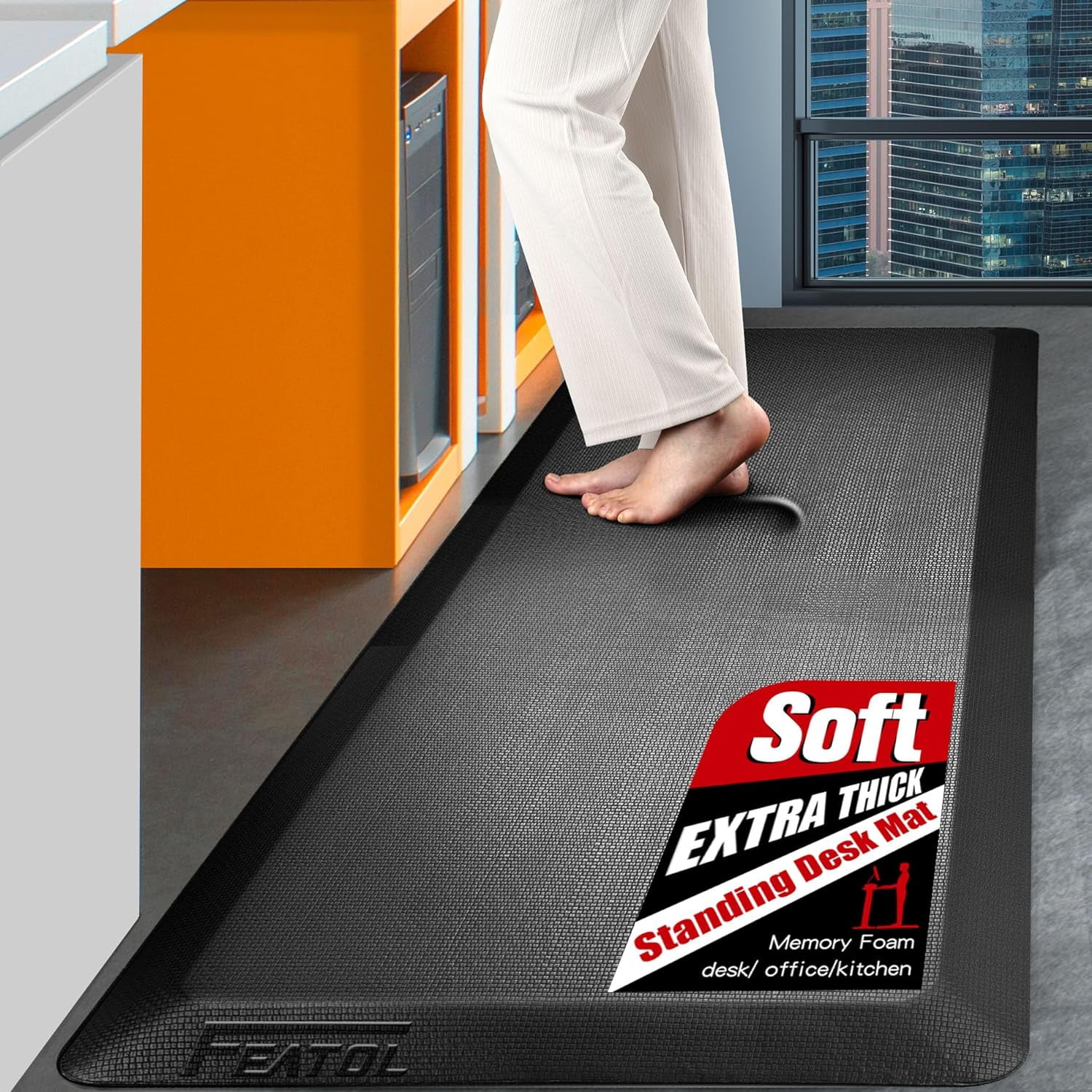 FEATOL Extra Thick Anti Fatigue Mat Floor Mat, Standing Desk Memory Foam  Cushioned Office Ergonomic Kitchen Mats Comfort Pad NOT PVC 9/10 Inch Black