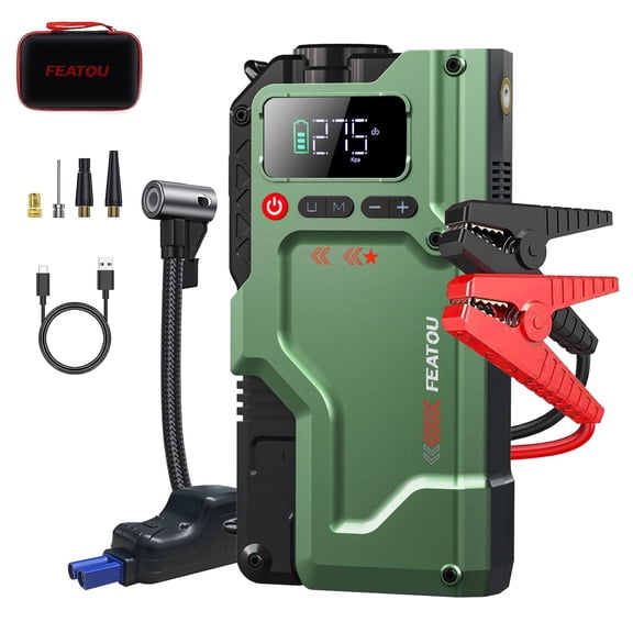 Featou Car Jump Starter with Air Compressor, 6500A Peak Battery Jump Box Starter for Car (for 8.5L Gas or 7.0L Diesel Engine), Battery Booster Power Pack, LED Light, USB Quick Charge 3.0