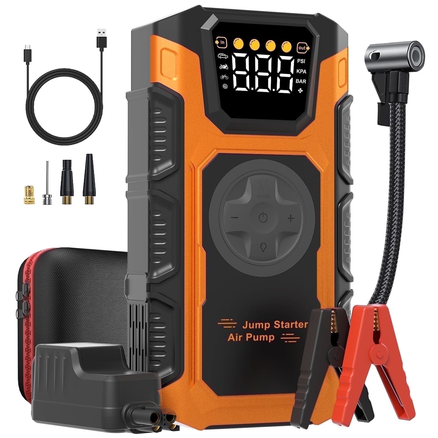 Featou Jump Starter with Compressor,5000A Peak Battery Jump Starter (up to 8.5L Gas&7.0L Diesel Engines),Battery Booster Power Pack,12V Jump Box with LED Light,USB Quick Charge 3.0