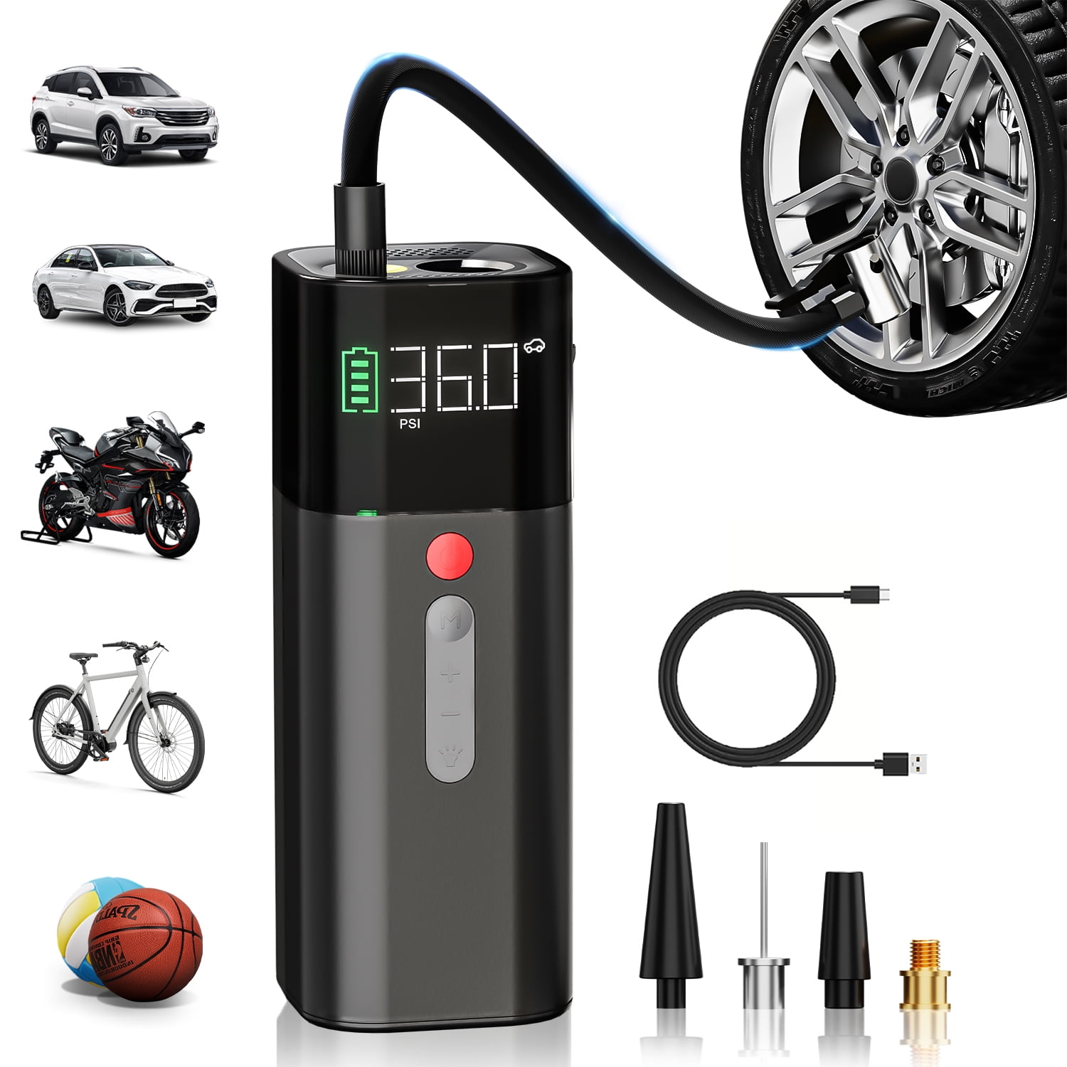 FEATOU P1 Electric Air Pump,Portable Air Compressor,Wireless Powerful Tire Inflator,Ideal for Car Accessories