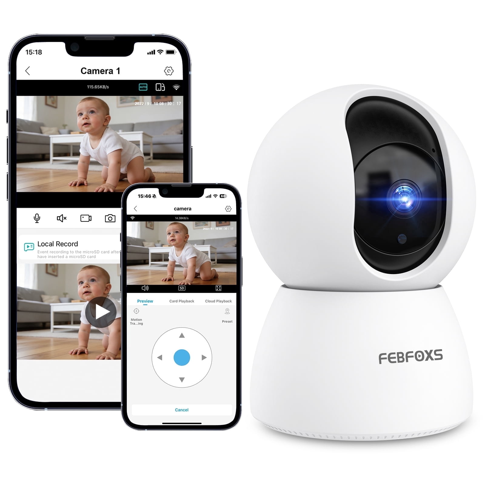 FEBFOXS 2K Baby Monitor Indoor Security Camera for Home Security