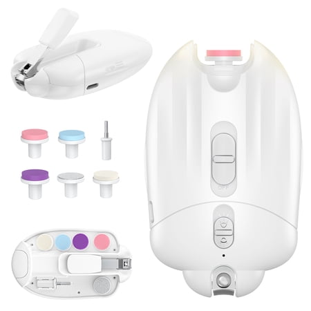FEBFOXS Baby Nail Clipper Electric, Rechargeable Baby Nail Trimmer with Light, Nail File Manicure Set for Newborn Toddler and Adults