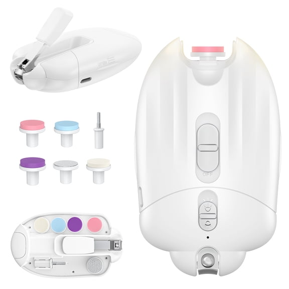FEBFOXS Baby Nail Clipper Electric, Rechargeable Baby Nail Trimmer with Light, Nail File Manicure Set for Newborn Toddler and Adults