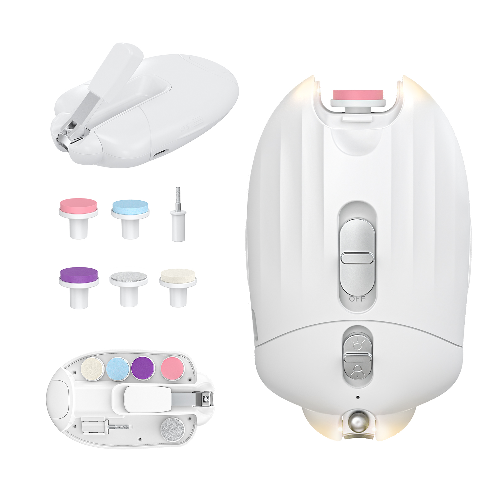 FEBFOXS Baby Nail Clipper Electric, Rechargeable Baby Nail Trimmer with Light, Nail File Manicure Set for Newborn Toddler and Adults