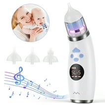 FEBFOXS Baby Nasal Aspirator, Electric Baby Nose Sucker, Nasal Aspirator for Baby with 5 Suck Modes, 3 Silicone Tips, Music and Light Soothing Function, White