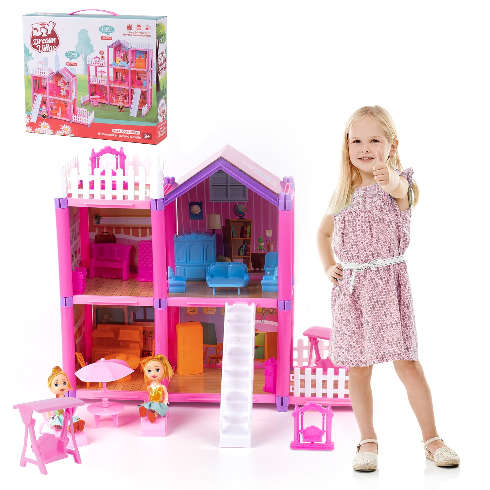 Princess Big Villa DIY Dollhouse Doll House Castle DIY Dollhouse Assembled  Set Pretend Play Toys Birthday Gifts