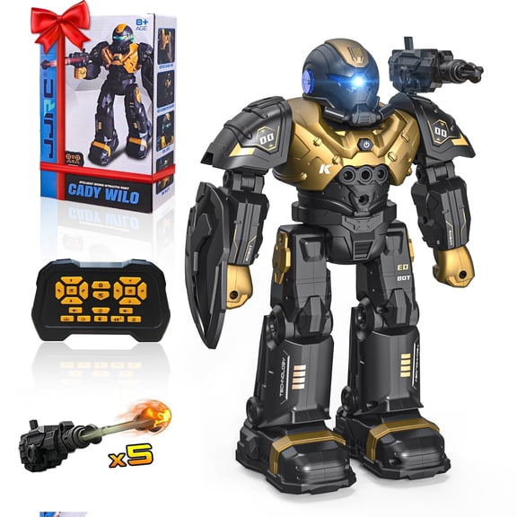 FEBFOXS Kids RC Robot Toy, Smart Robot with Talking, Singing, Dancing, Interactive Touch Sensor, Remote Control Toys for Kids ages 3-10, Gold