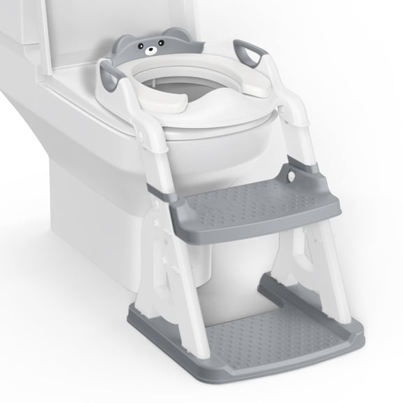 FEBFOXS Potty Training Seat, Upgrade Toilet Potty Training Seat with Step Stool, 2 in 1 Toddler Toilet Seat for Kids Boys Girls, Grey