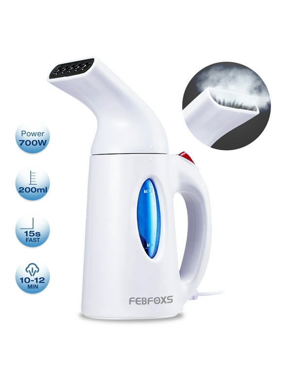 FEBFOXS Steamer for Clothes,700w Portable Garment Steamer,Auto Shut-off Function,Wrinkles/Steam/Soften/Clean/Sterilize,White