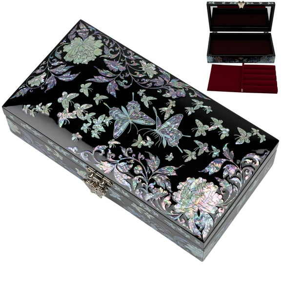 FEBRUARY MOUNTAIN Mother of Pearl Jewelry Organizer box - Handmade Large Wooden Box Romantic Anniversary Birthday Gifts for women