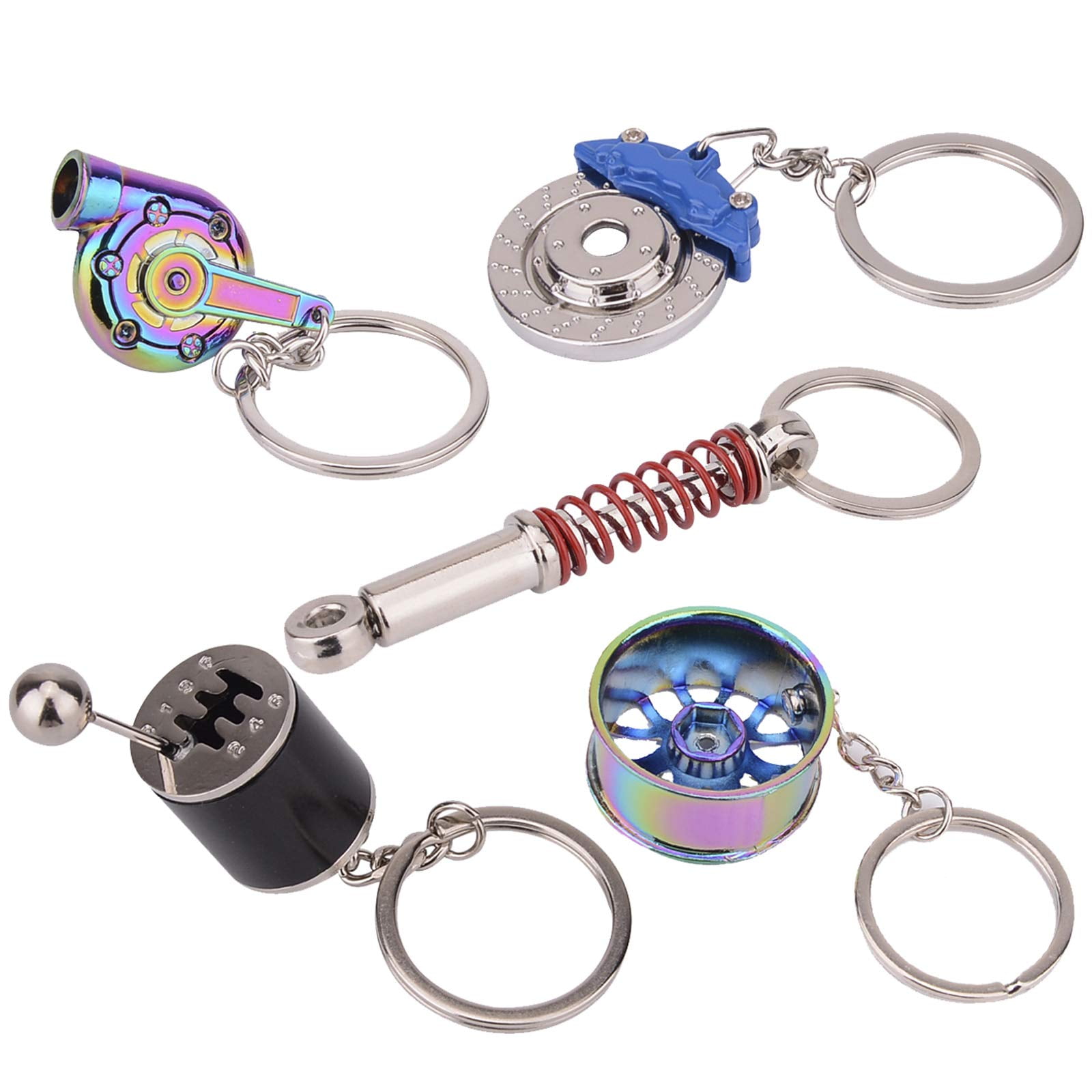 FEBRYTOLD 5 Pcs Car Parts Model Key Chains, Colorful Turbo Keychain