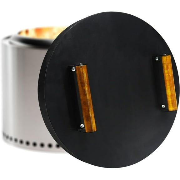 FEBTECH 15.5 inch Round Firepit Lid Compatible with 15" Smokeless Fire Pits with 2 Wooden Handles