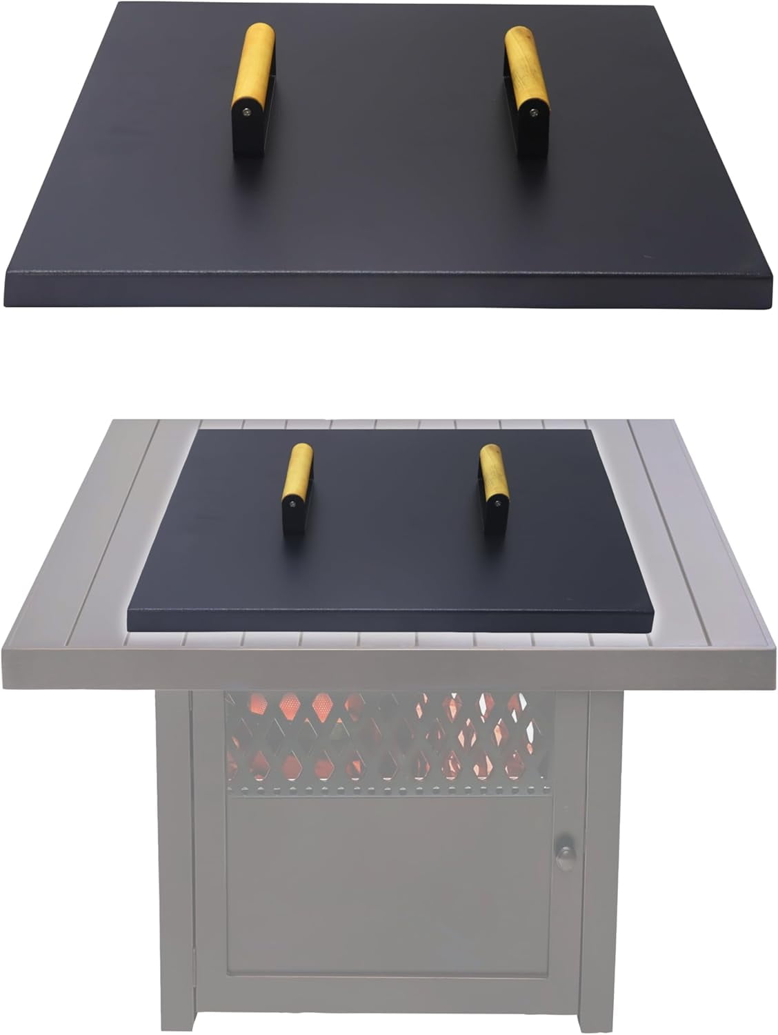 21" Black Powder-Coated Steel Fire Pit Cover with Wooden Handles