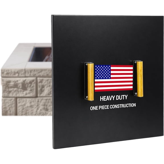 Febtech - 21" Fire Pit Snuffer Lid - Square Carbon Steel FirePit Cover for 19" Fire Pits, Heat-Resistant Coating Lid Square, with Wooden Handles, Outdoor Fire Pit Accessory