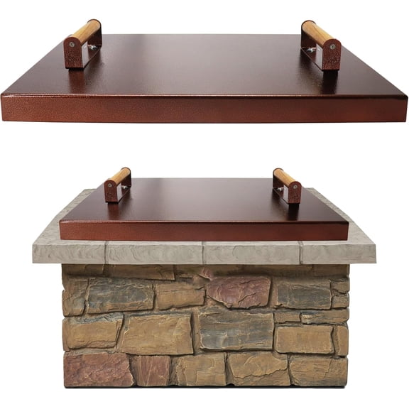 FEBTECH 22.6" Fire Pit Lid Rectangle - 16 Gauge Carbon Steel FirePit insert Cover with 2 Heat Resistant Wooden Handles - Fire Pit Accessories Ideal for Outdoor Fireplace.