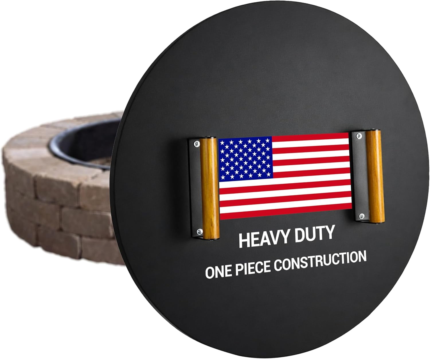 FEBTECH - 22 Inch Fire Pit Pan Snuffer Lid - Compatible for 19” Round Drop In Fire Pit Burner Pan & 18” Flat Fire Pit Burner Pan - Rust Resistant 16 Gauge Carbon Steel Fire Pit Lid With Wooden Handle