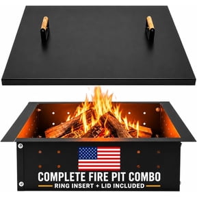 FEBTECH- 24" ID x 32" OD Square Firepit Ring Insert with Removable Lid | Rugged Build Fire Ring for Outside Fire Pit for Better Burning & Camping Use | Fire Pit Cover Square for Weather Protection