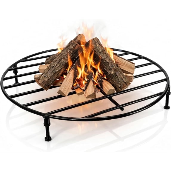 FEBTECH - 24" Round Fire Pit Grate with 4 Legs | Heat Resistant | 3.5" H | Reinforced Log Grate to Improve Airflow for Campfire, Bonfire & Backyard | Firepit Accessory for Outside | Fireplace Grate