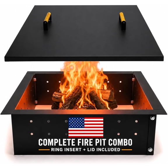FEBTECH- 25" ID x 29" OD Square Firepit Ring Insert with Removable Lid | Reinforced Fire Ring for Outside Fire Pit for Improved Burning and Camping | Fire Pit Cover Square for Year-Round Protection