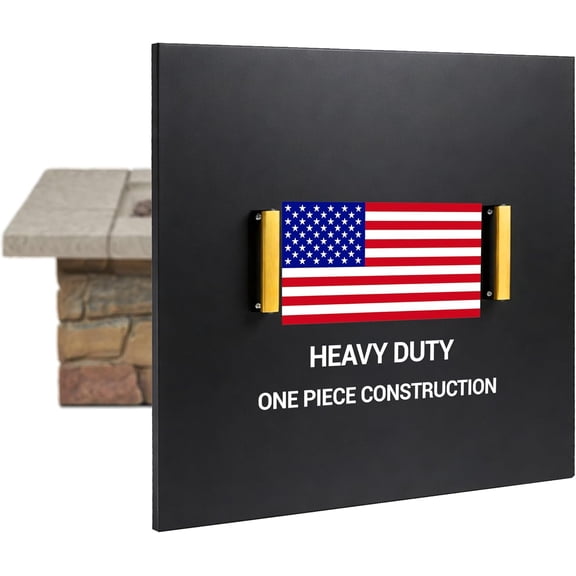 Febtech -28" Square Fire Pit Snuffer Lid - Carbon Steel FirePit Pan Lid for 26" FirePit- Steel Cover with Wooden Handles Fire Pit Shield for Outdoor Burner Cover Camping Accessories