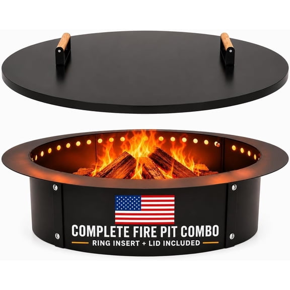 FEBTECH - 30" ID x 36" OD Round Firepit Ring Insert with Removable Lid