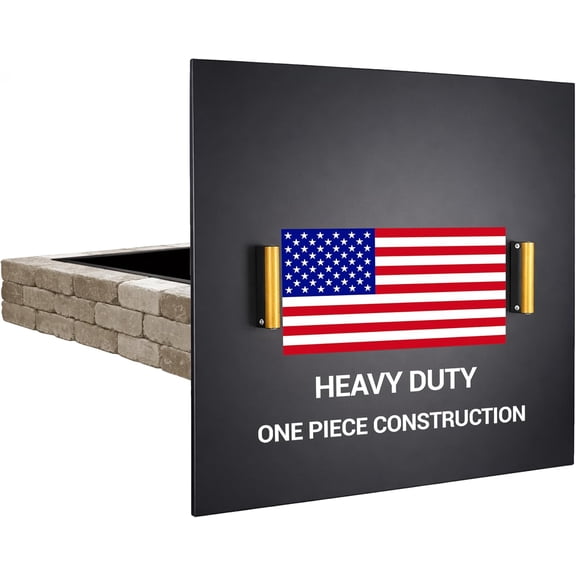 Febtech -34" Square Fire Pit Snuffer Lid - Carbon Steel Fire Pit Pan Lid for 32" FirePit- Steel Cover with Wooden Handles FirePit Shield for Outdoor Burner Cover Camping Accessories