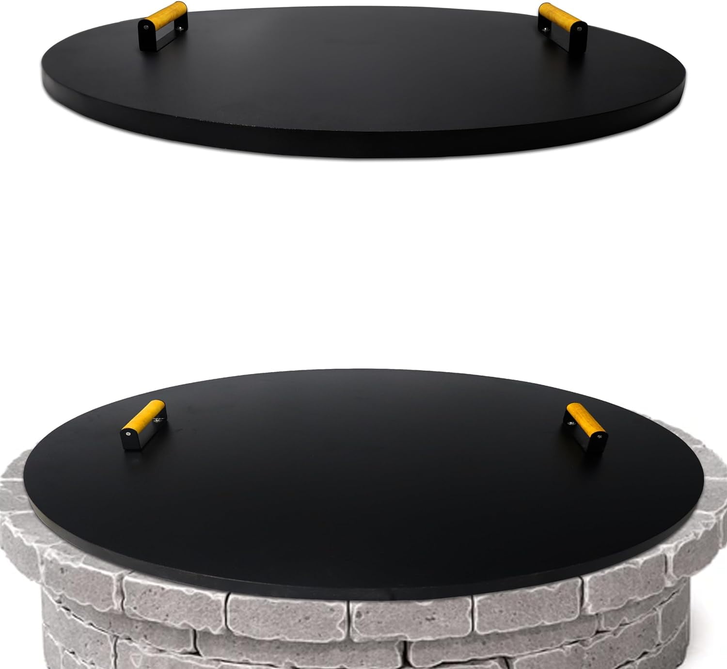 38" Black Powder Coated Carbon Steel Fire Pit Cover with Wooden Handles