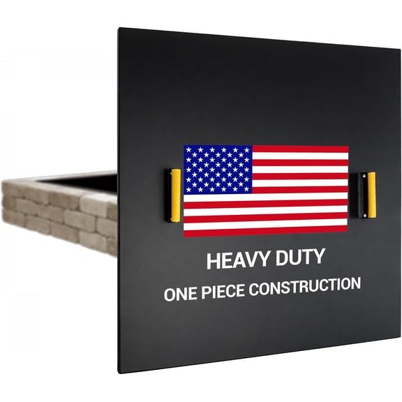 Febtech -38" Square Fire Pit Snuffer lid - Carbon Steel Firepit Pan Lid for 36" Fire Pit- Steel Cover with Wooden Handles Shield for Outdoor FirePit Burner Cover Camping