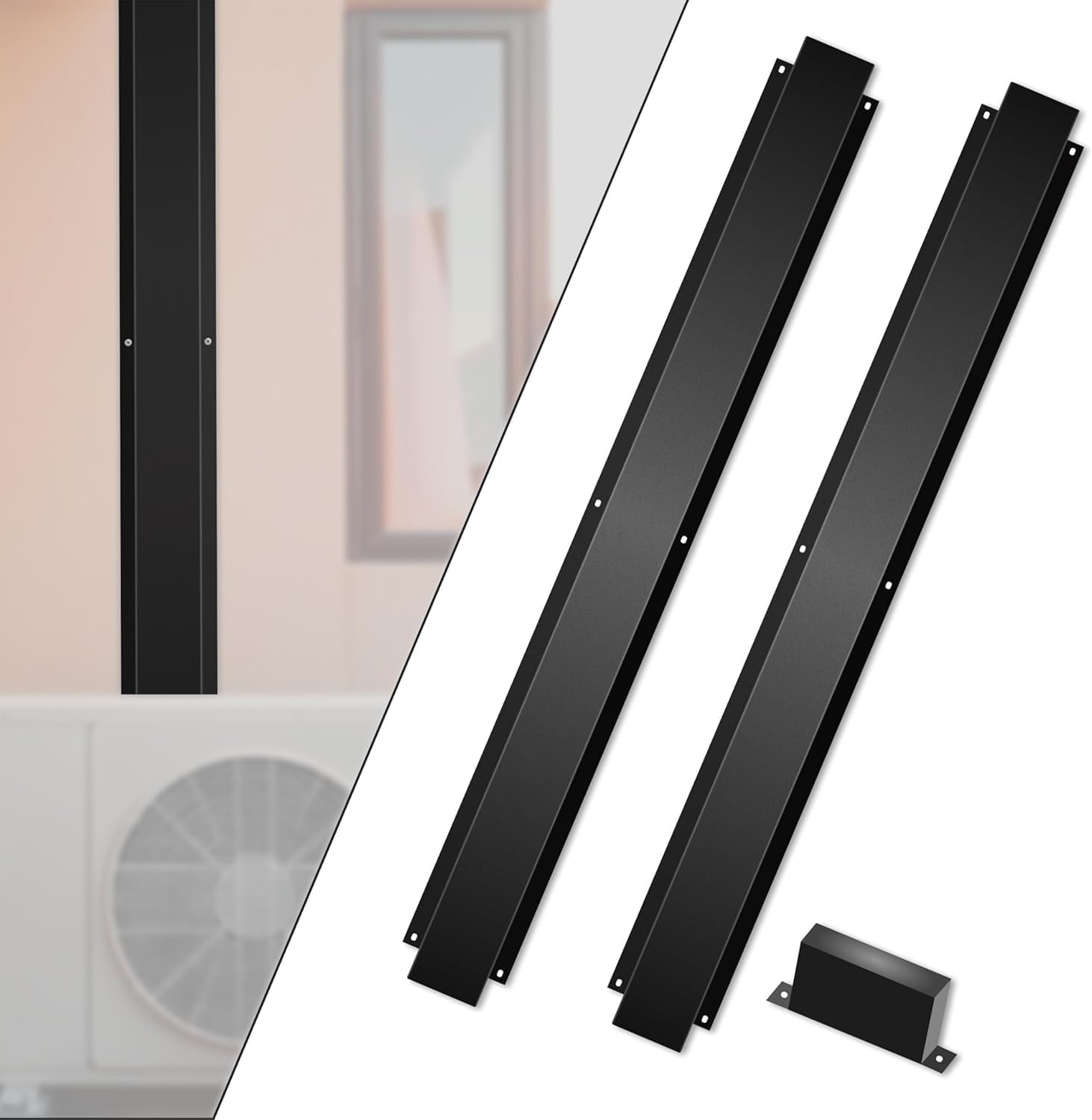 FEBTECH - 4"x 4"x 57"AC Lineset Cover - Black line set cover for Mini Split, central air conditioner, Heat Pump -  AC line cover for Outdoor to Protect AC Line Set (2 Pcs)