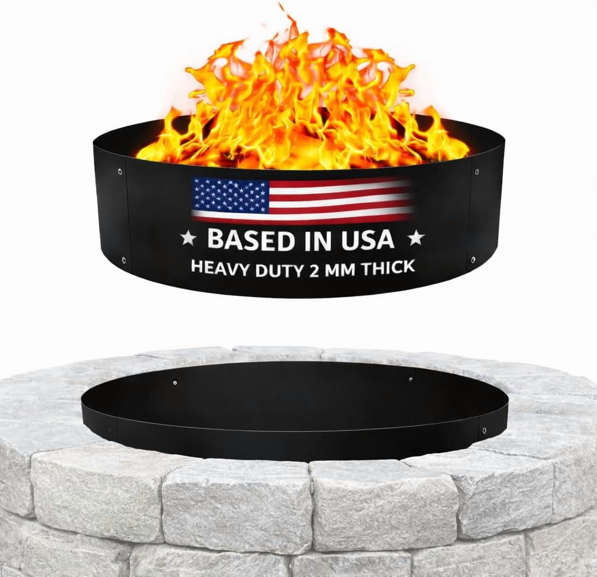 FEBTECH - 48" Portable Firepit Ring Liner - 2MM Carbon Steel DIY Fire Ring for Outdoor Fire Pits - Above-Ground or In-Ground Fire Ring Insert for Backyard Bonfires, Camping