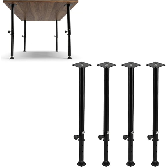 FEBTECH Adjustable Table Legs 24-40 Inch, Round Shape, 4 Pack, Heavy Duty | Metal Legs for Tables, Black Table Legs, Dining Table Legs for DIY Desk Table, Home Office Furniture, Levelling Feet