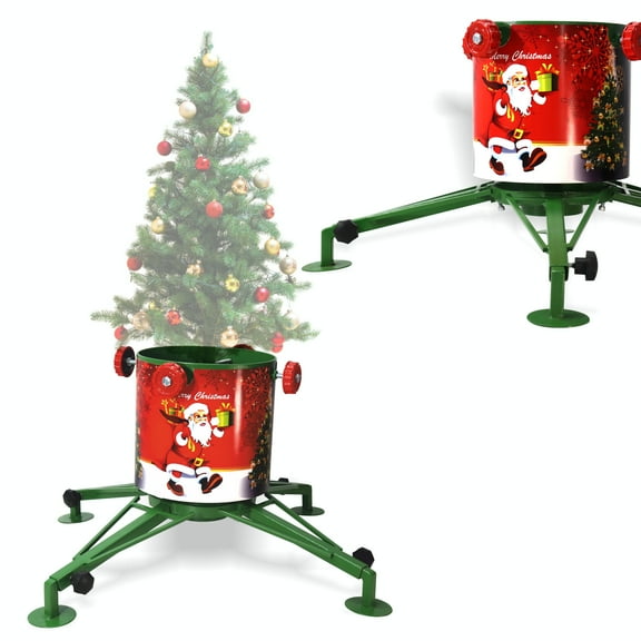 FEBTECH - Christmas Tree Stand - 4" Wide Cylinder - Adjustable stand - Adorned with Christmas Sleeve - Compatible as Both - Real and artificial tree stand - Christmas tree stand with water reservoir