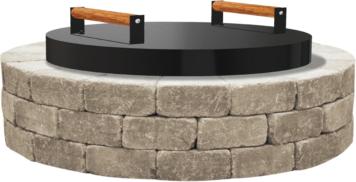 FEBTECH - Fire Pit Solid Cover Compatible with Fire Pit Inside Up to 23" - with 2 Wooden Handles