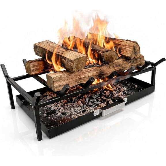 FEBTECH - Fireplace Grate 20 inch with Ash Tray | Heat Resistant | Fireplace Wood Grate for Fireplace, Outdoor Fire Pit & Indoor Hearth | Durable Fire Wood Holder for Efficient Burning